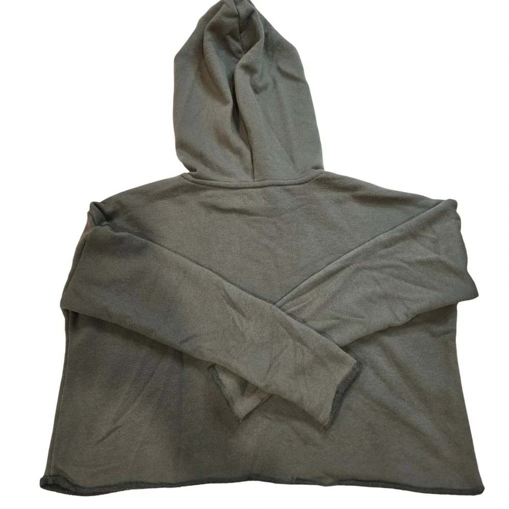 Aerie Women's Cropped Hoodie Sweatshirt SZ‎ XXS Green Raw Hem Long Sleeve - Picture 8 of 8